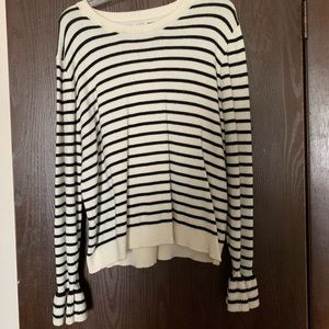 WOMANS IVORY & BLACK STRIPED BELL SLEEVE SWEATER